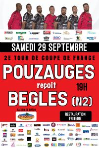 2e tour de Coupe de France PVHB face à Bègles (N2). Le samedi 29 septembre 2018 à Pouzauges. Vendee.  19H00